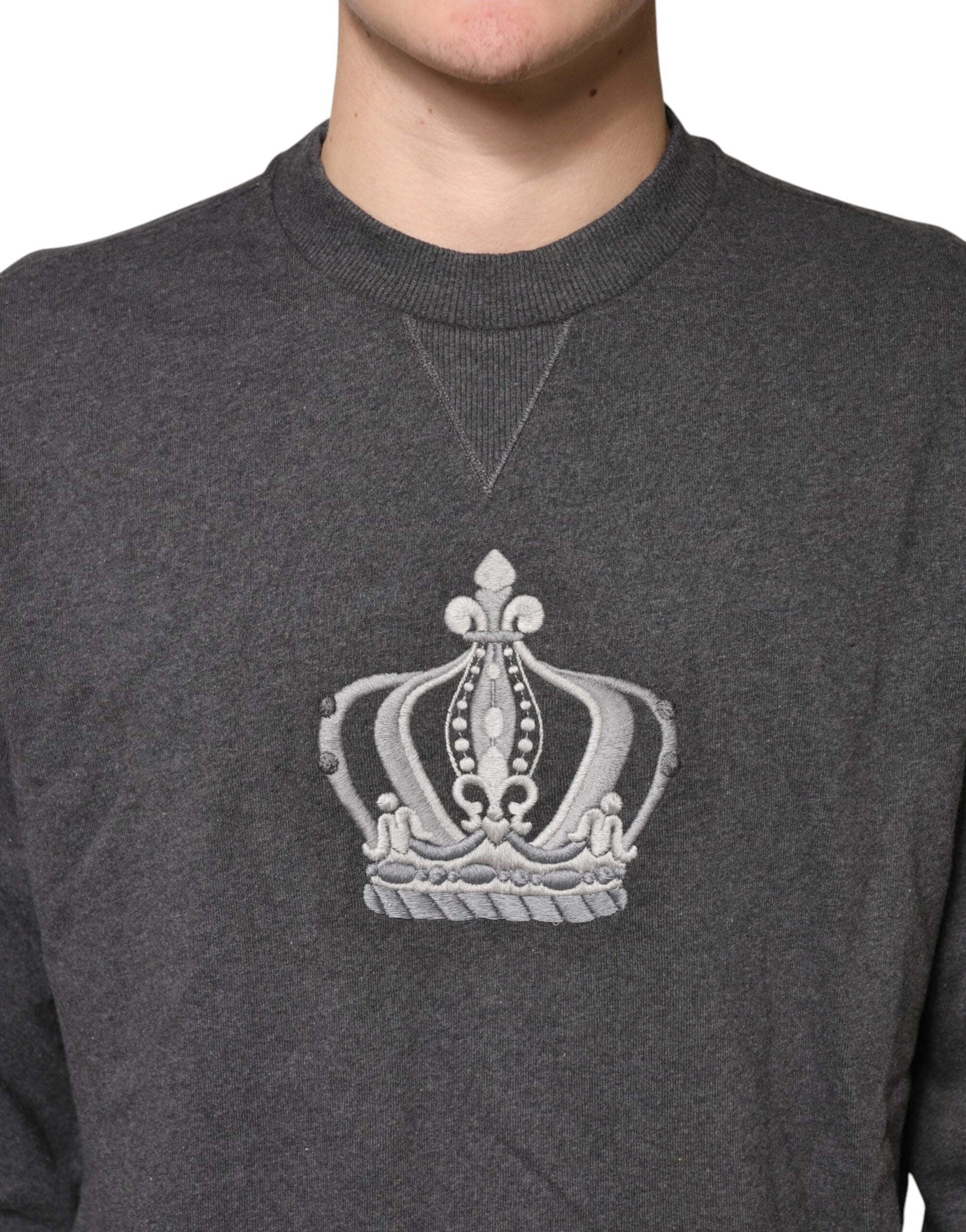 Gray Crown Crew Neck Men Sweatshirt Sweater