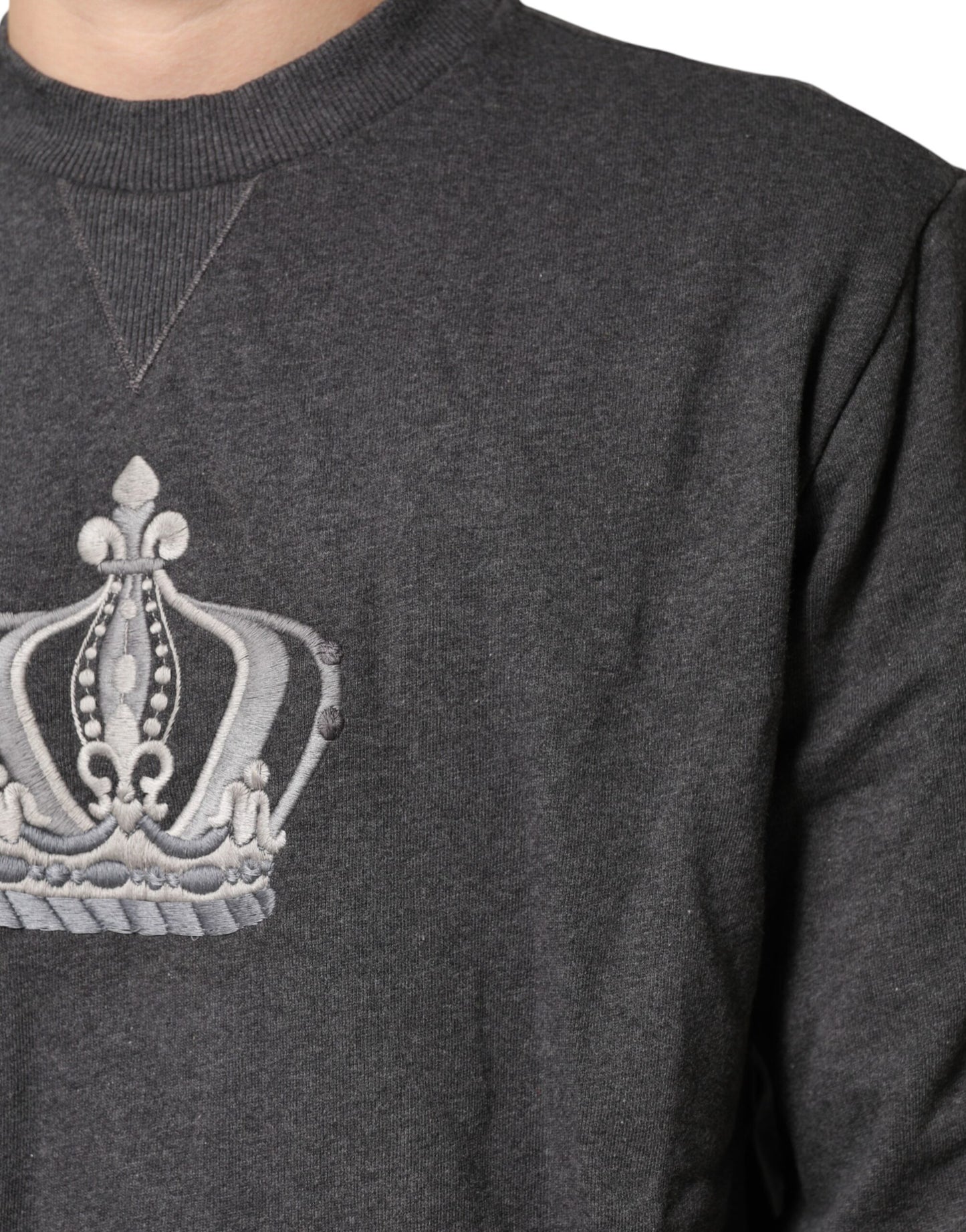 Gray Crown Crew Neck Men Sweatshirt Sweater