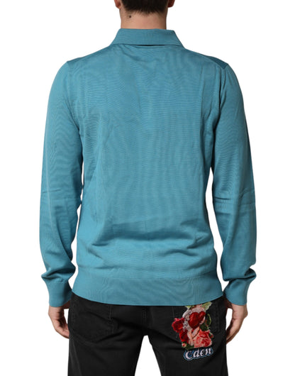 Teal Wool Collared Polo Pullover Sweater