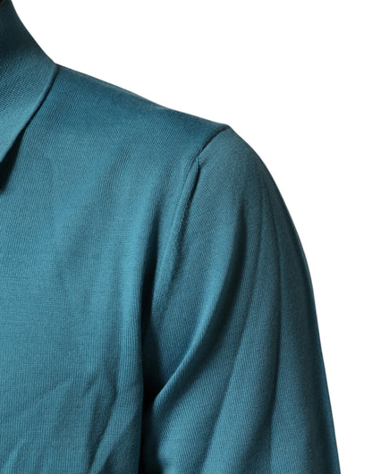 Teal Wool Collared Polo Pullover Sweater