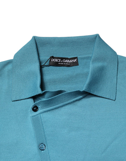 Teal Wool Collared Polo Pullover Sweater