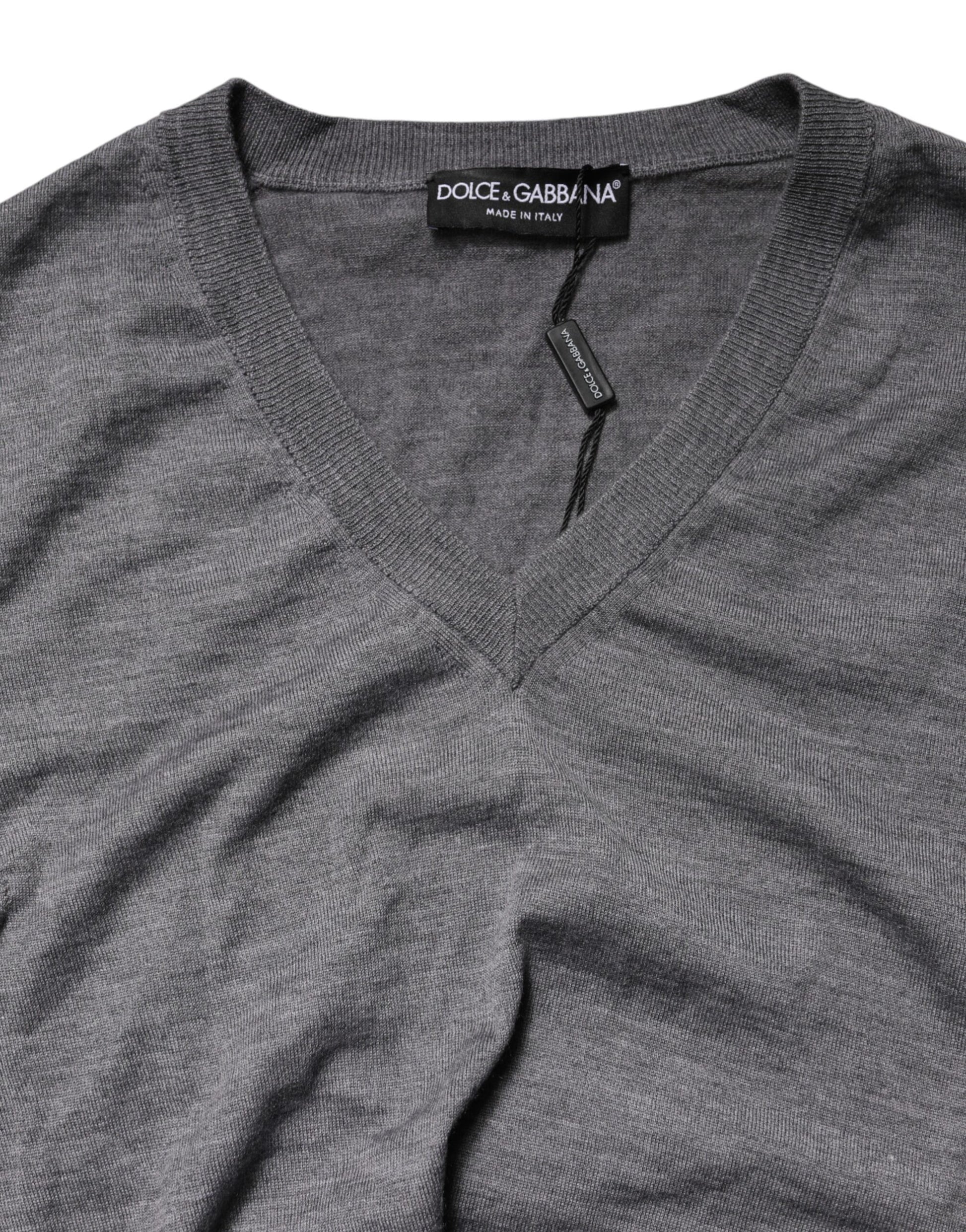 Gray Cashmere V-Neck Men Pullover Sweater