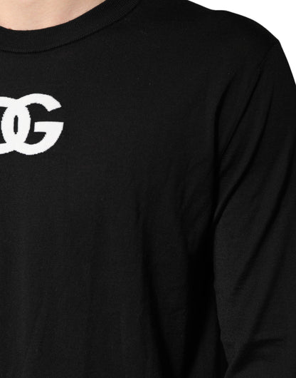 Black Wool DG Crew Neck Men Pullover Sweater