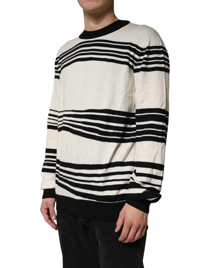 Black White Stripe CrewNeck Pullover Sweater