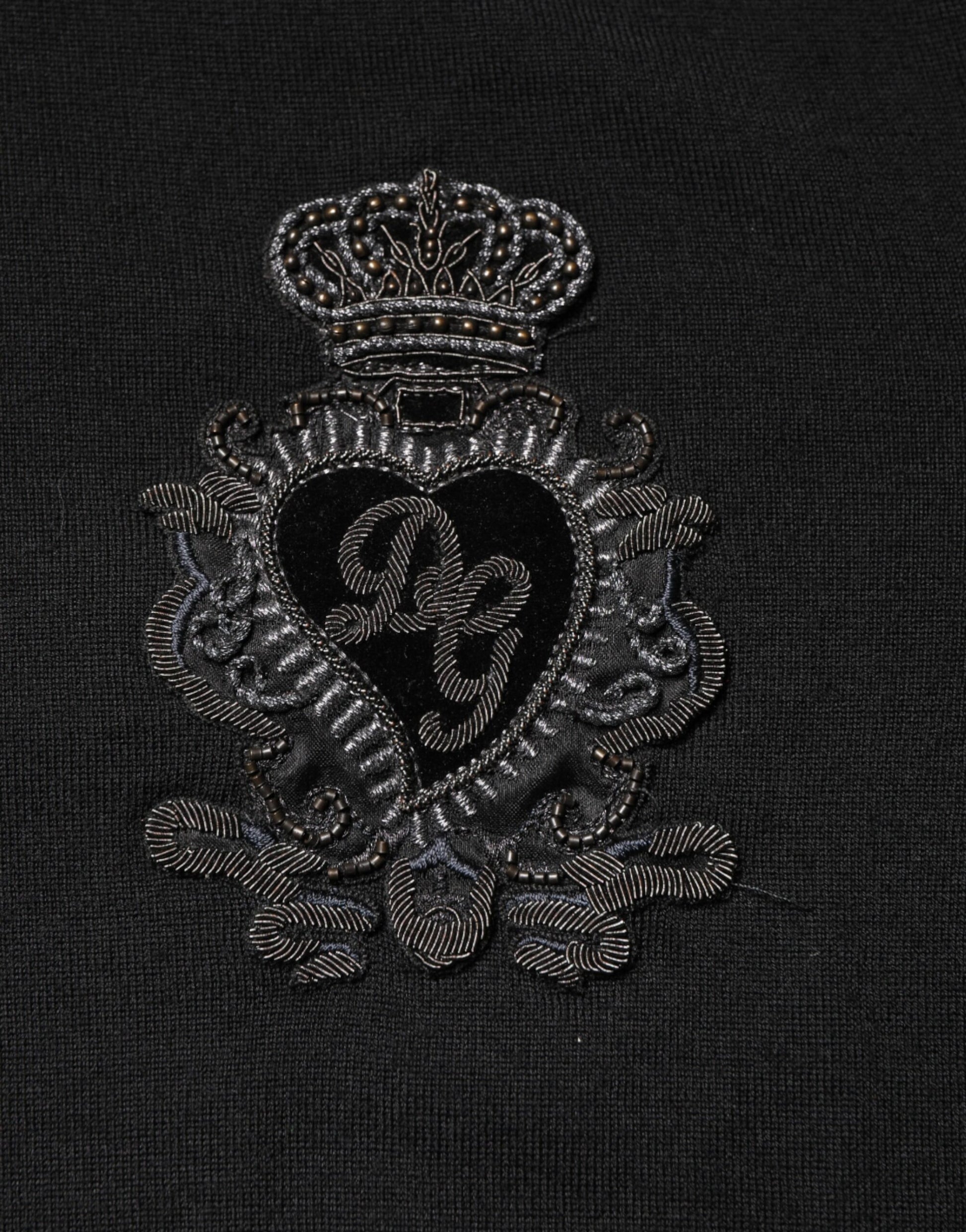 Black Crest Wool Crew Neck Pullover  Sweater