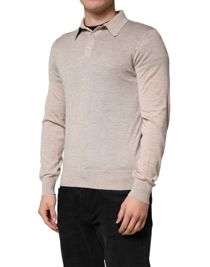Beige Cashmere Collared PoloPullover  Sweater