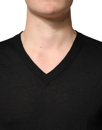 Black Cashmere V-Neck Men Pullover Sweater