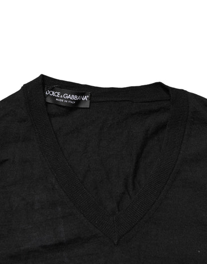 Black Cashmere V-Neck Men Pullover Sweater