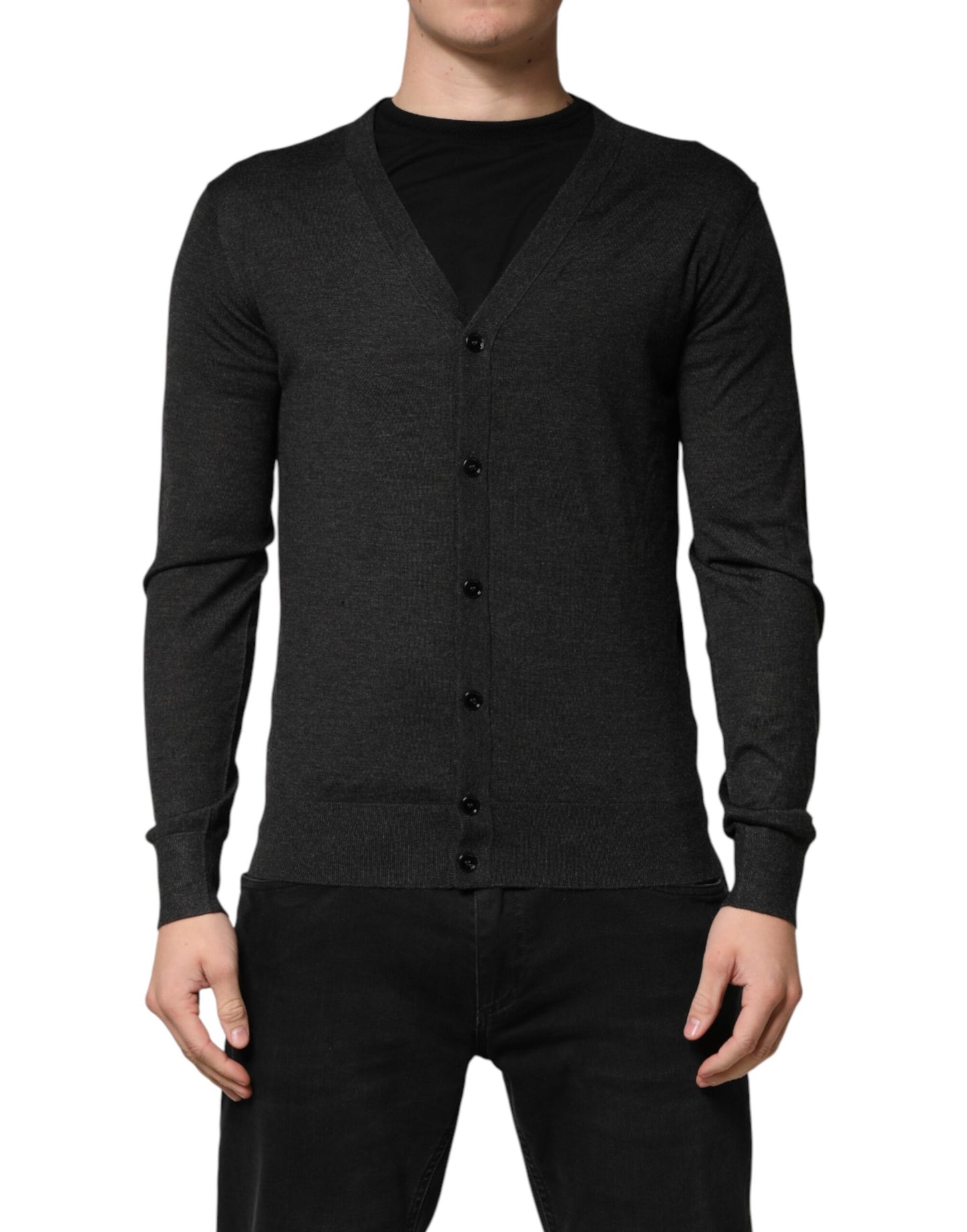 Black Cashmere Buttoned Men Cardigan Sweater