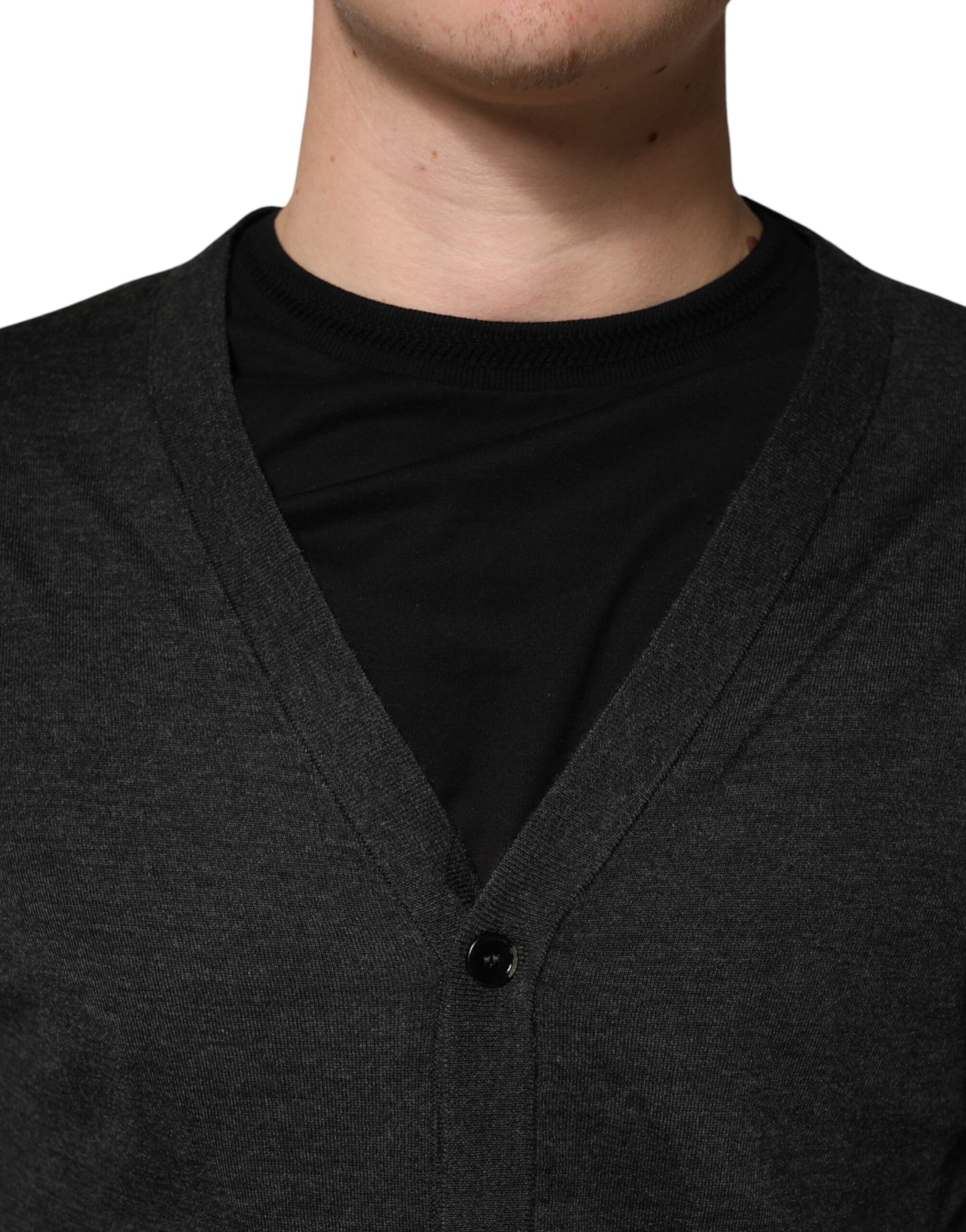 Black Cashmere Buttoned Men Cardigan Sweater