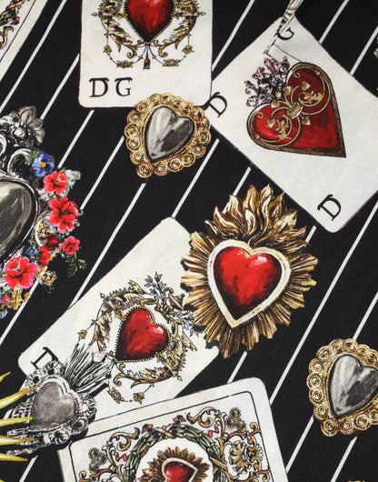 Black Card Heart Print Cotton Polo T-shirt