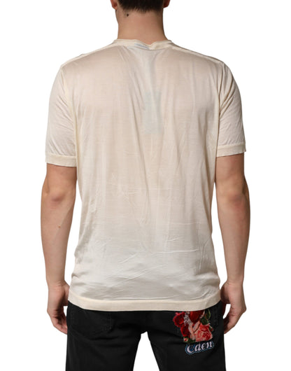Off White Cotton Blend Men Henley T-shirt