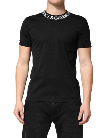 Black Logo Print Cotton Crewneck Men T-shirt