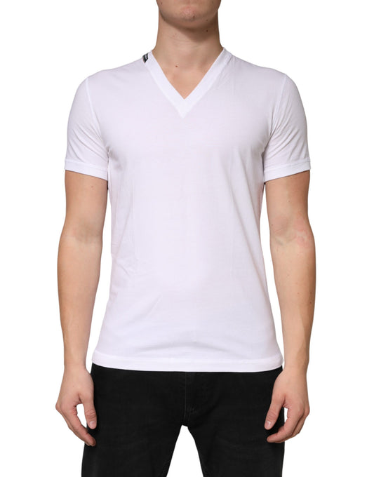 White Cotton Deep V-Neck Underwear Tee T-shirt