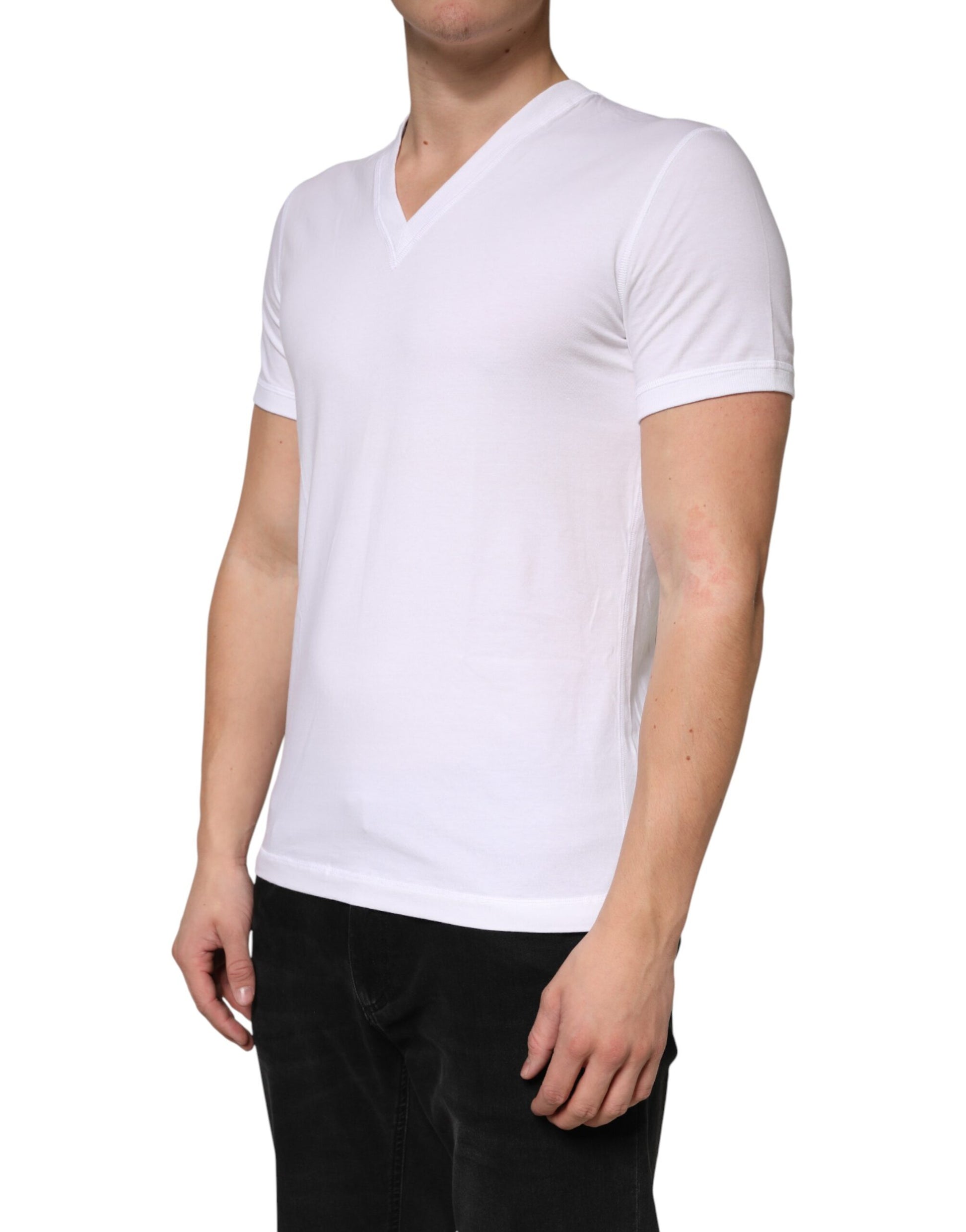 White Cotton Deep V-Neck Underwear Tee T-shirt