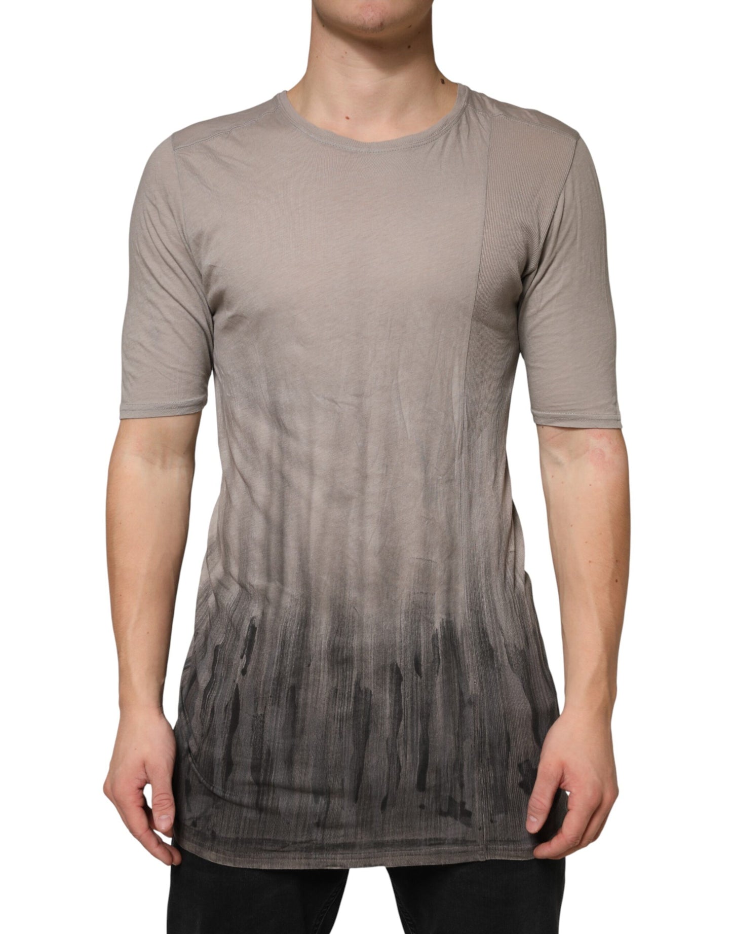 Gray Two Tone Cotton Round Neck Short Sleeves T-shirt