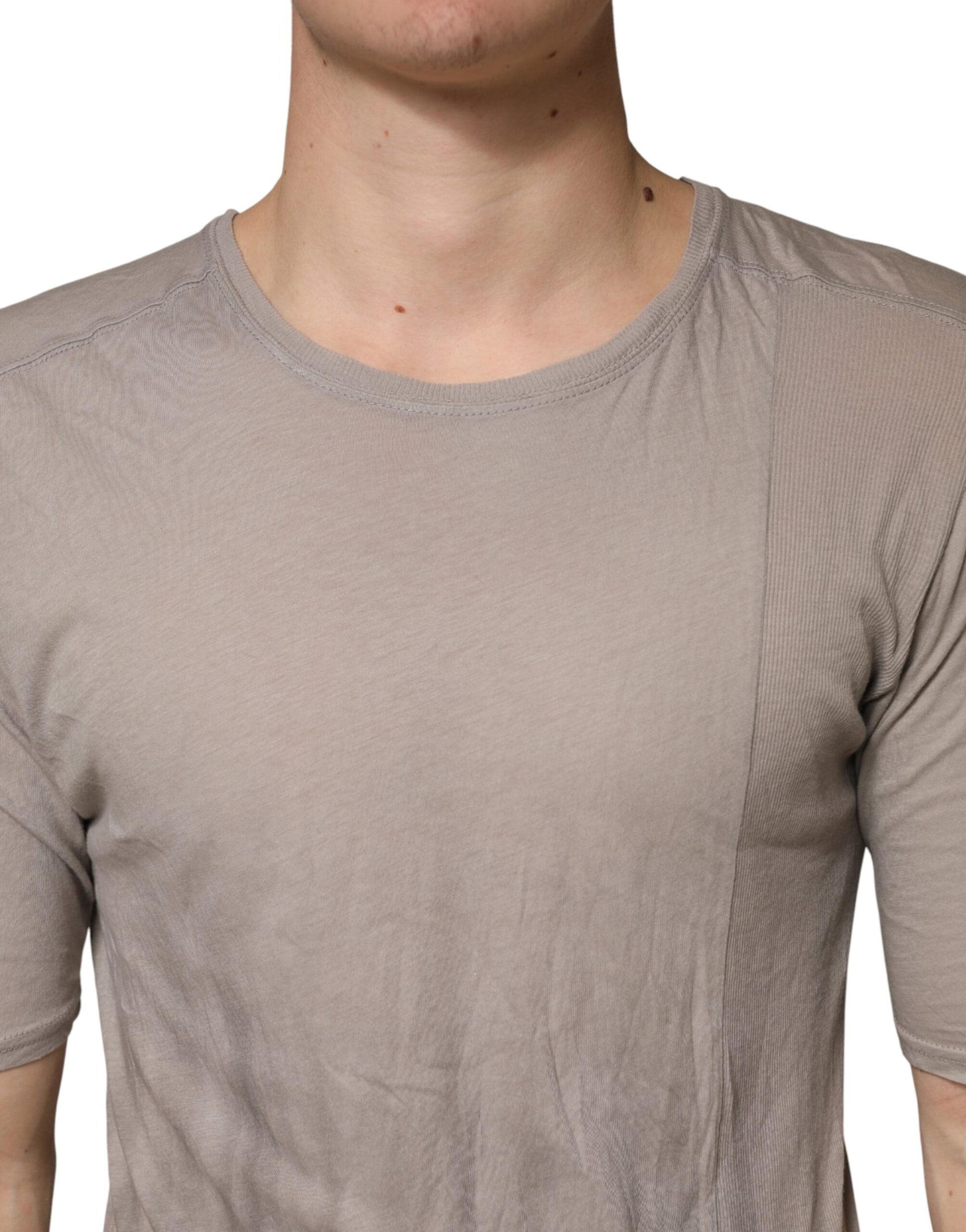 Gray Two Tone Cotton Round Neck Short Sleeves T-shirt