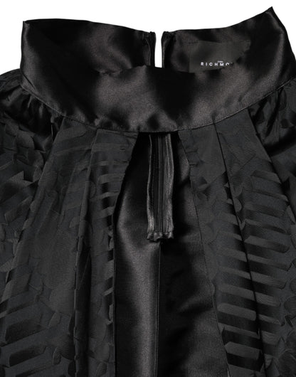 Black Jacquard Deep V-neck Sleeveless 2 Pc Dress