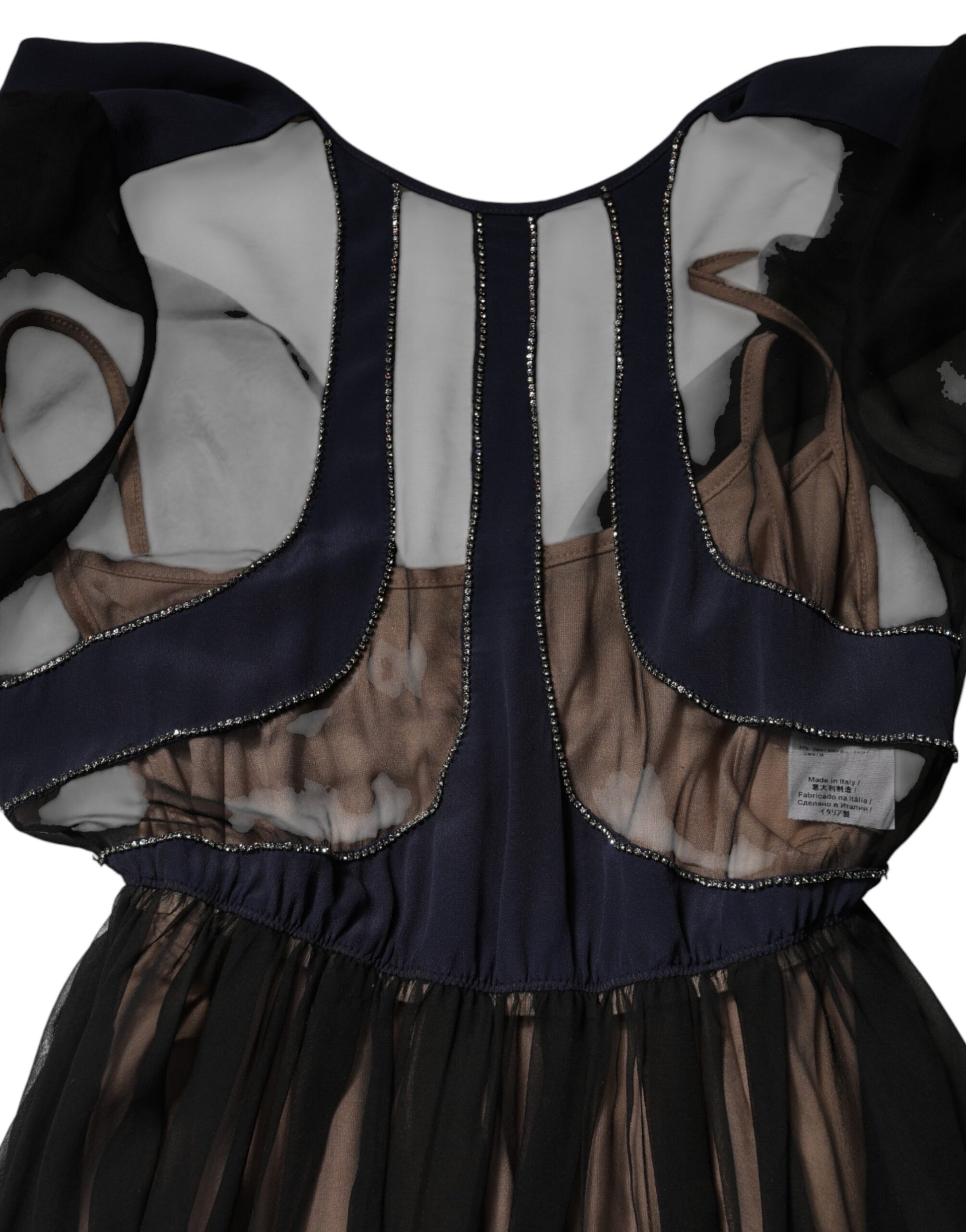 Blue Long Sleeves Sheer Silk Sheath A-line Midi Dress