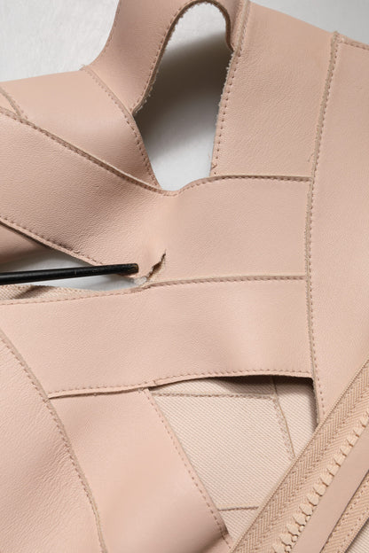 Beige Leather Short Sleeves Sheath Mini Dress