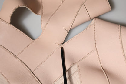 Beige Leather Short Sleeves Sheath Mini Dress