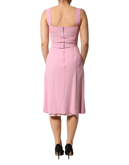 Pink Viscose Sleeveless Sheath Midi Dress