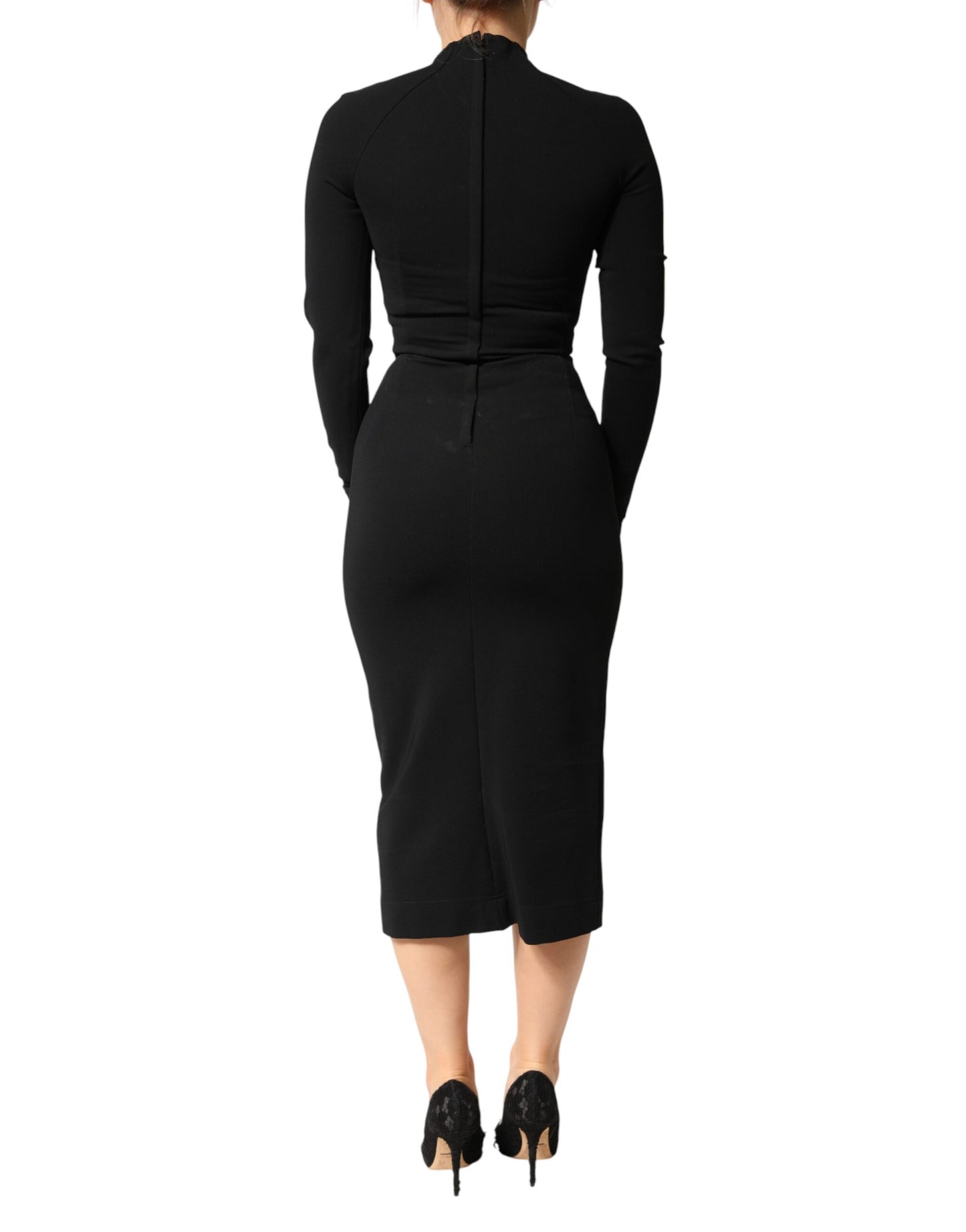 Black Viscose Bodycon Sheath Midi Dress