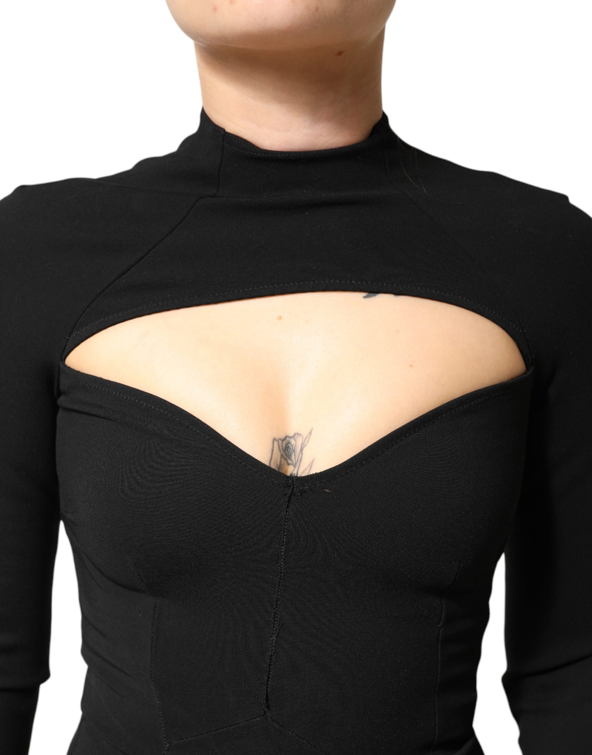 Black Viscose Bodycon Sheath Midi Dress