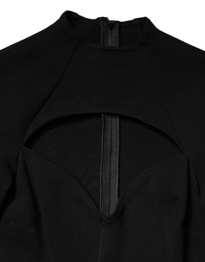 Black Viscose Bodycon Sheath Midi Dress