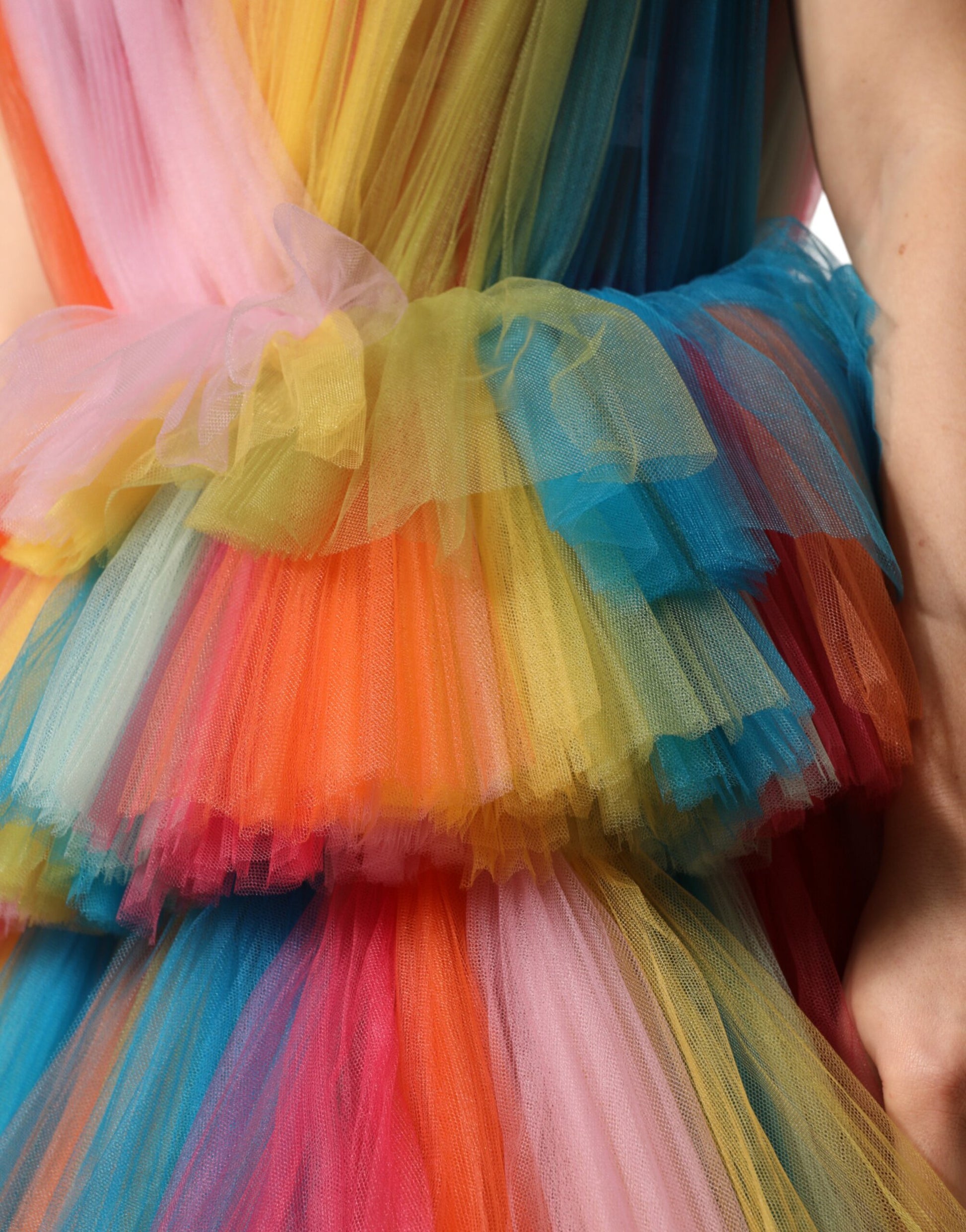 Multicolor Nylon Tiered Tulle Midi Dress