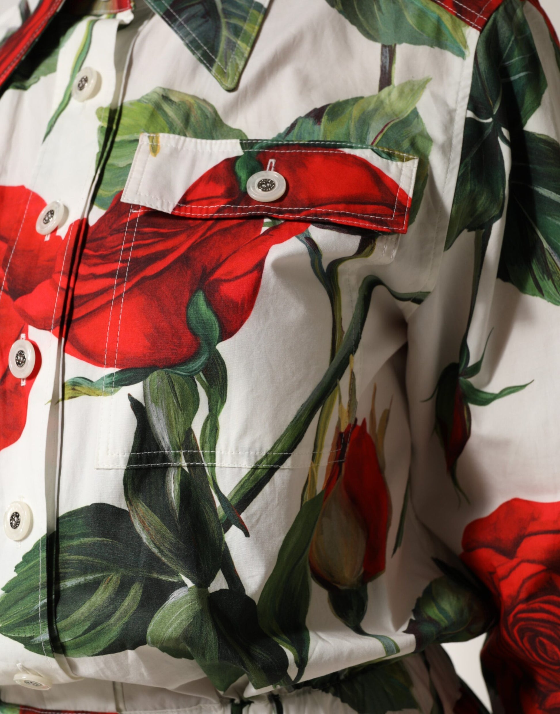 White Floral Print Cotton Jumpsuit Dress