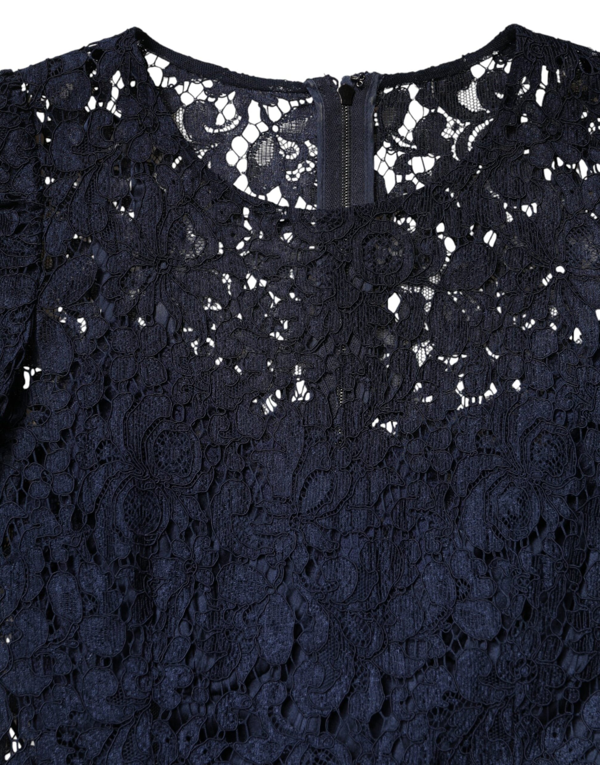 Blue Lace Ruffle A-line Knee Length Dress