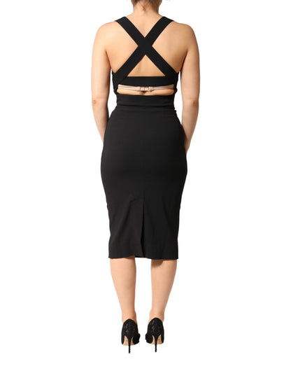 Black Square Neck Sleeveless Midi Dress