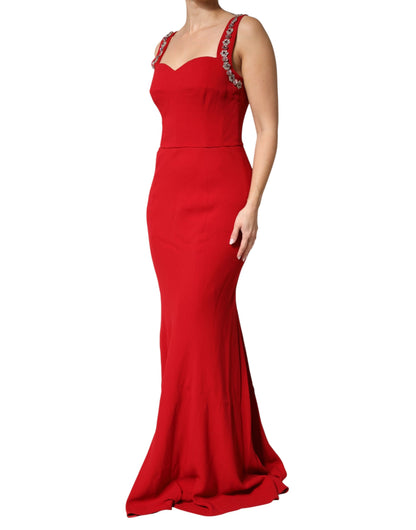Red Embellished Bodycon Long Gown Dress