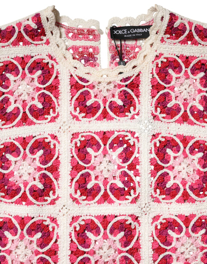 Multicolor Brick Stitched Crochet Mini Dress