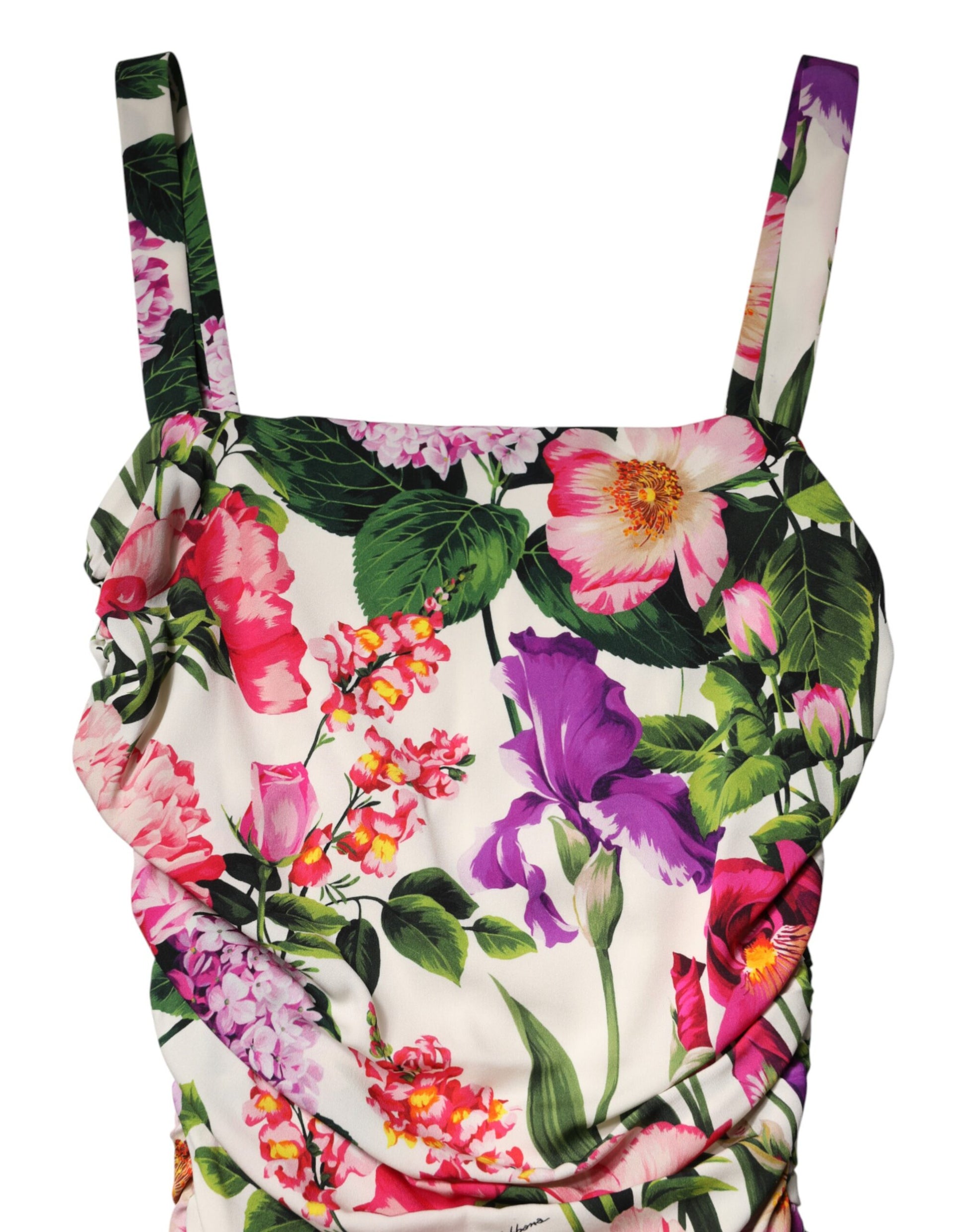 Multicolor Floral Ruched Silk Charmeuse Mini Dress