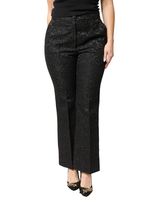 Black Floral Brocade High Waisted Trouser Pants