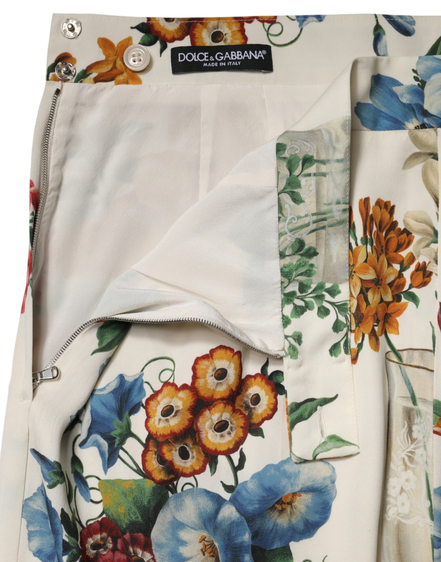 White Floral MidWaist Pencil Cut Midi Skirt