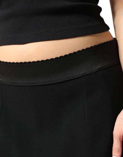 Black Mid Waist A-line Knee Length Skirt