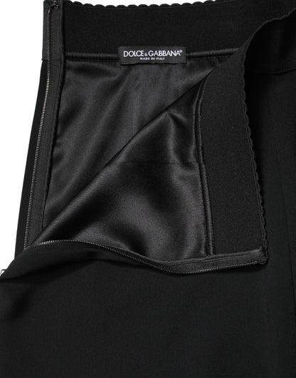 Black Mid Waist A-line Knee Length Skirt