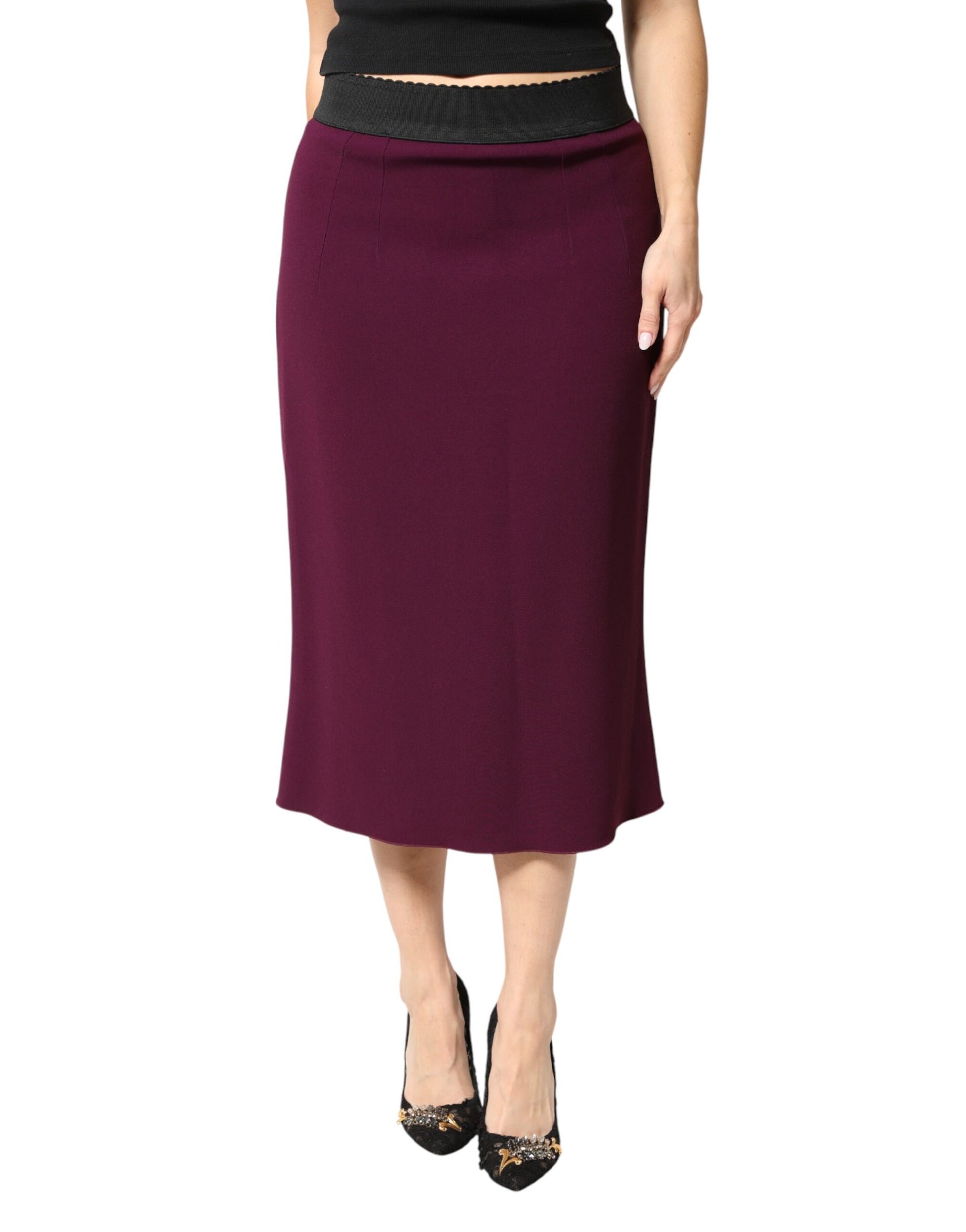 Maroon Mid Waist Pencil Cut Midi Skirt