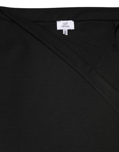 Black Polyester Pencil Cut Knee Length Women Skirt