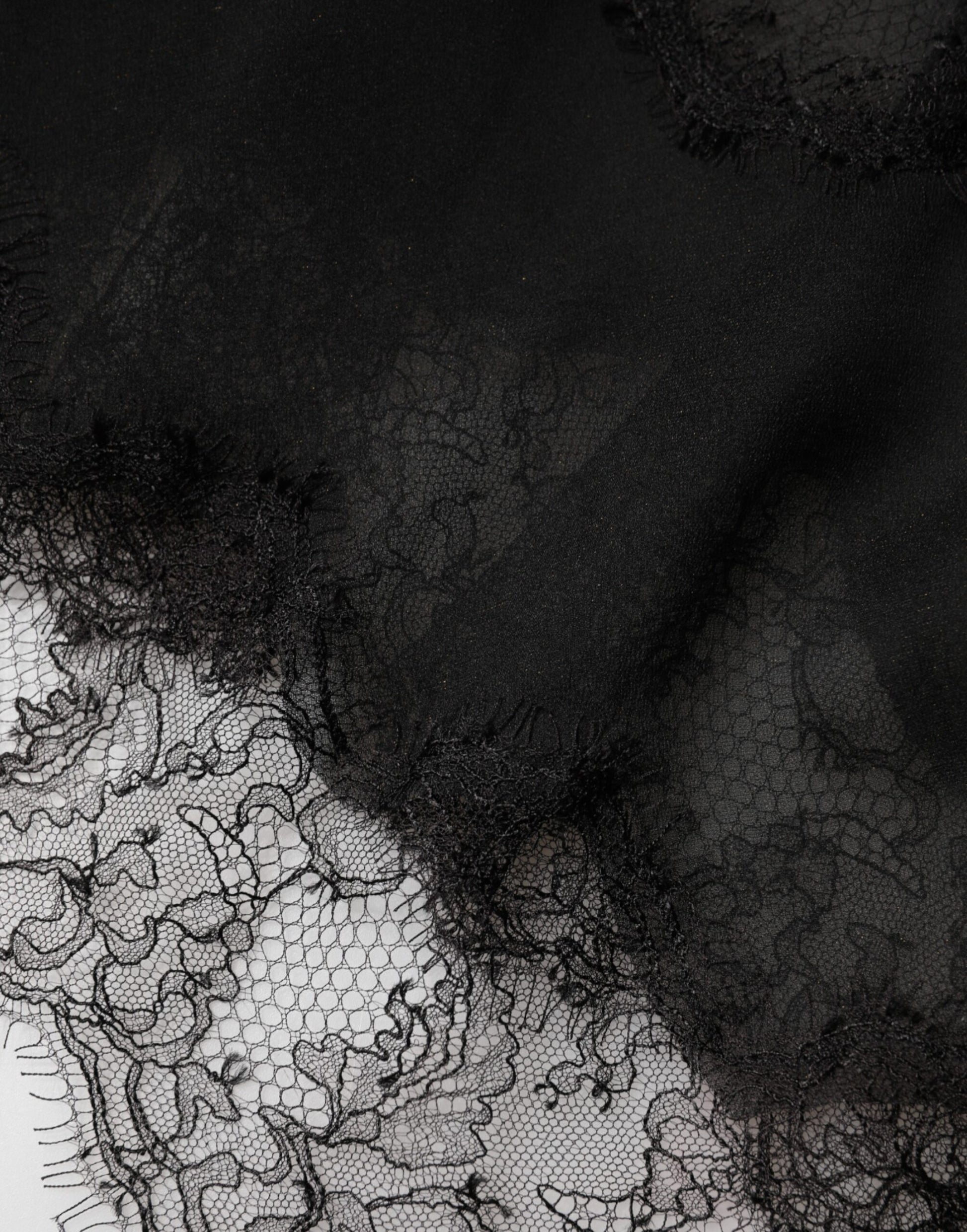 Black Silk Floral Lace Chemise Lingerie Top