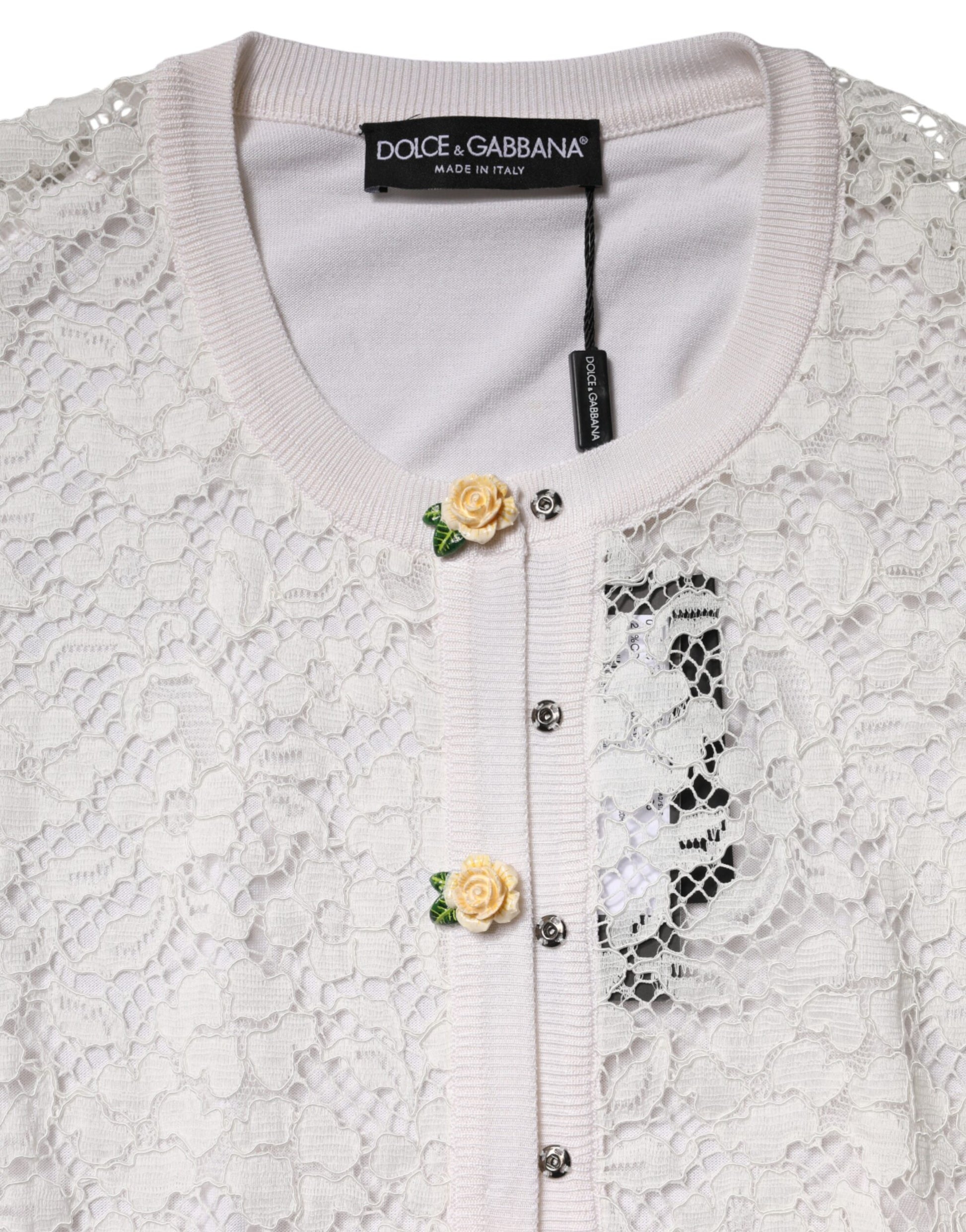 Cream Lace Knit Rose Button Cardigan Sweater