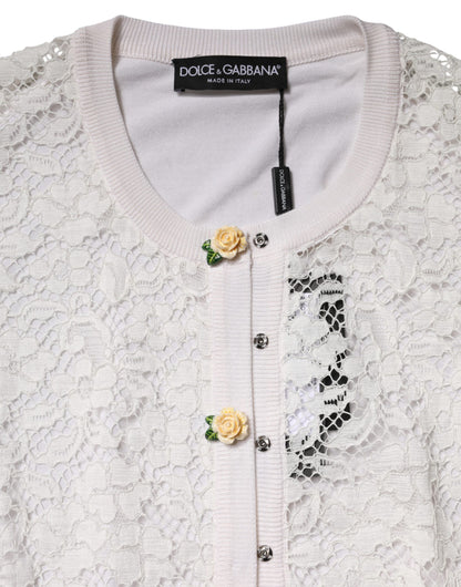 Cream Lace Knit Rose Button Cardigan Sweater