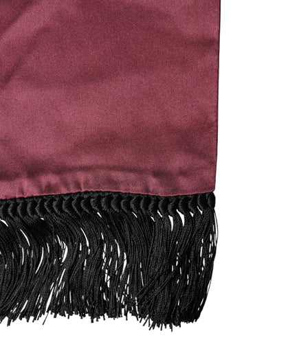 Maroon Silk Satin Fringes Neck Foulard Scarf