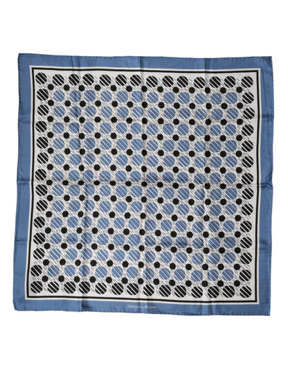 Blue Dotted Silk Square Foulard 66cm Scarf