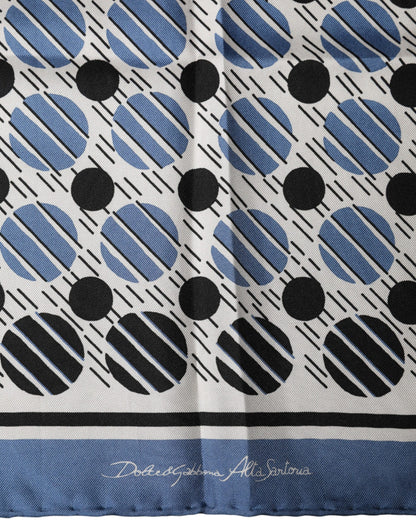 Blue Dotted Silk Square Foulard 66cm Scarf