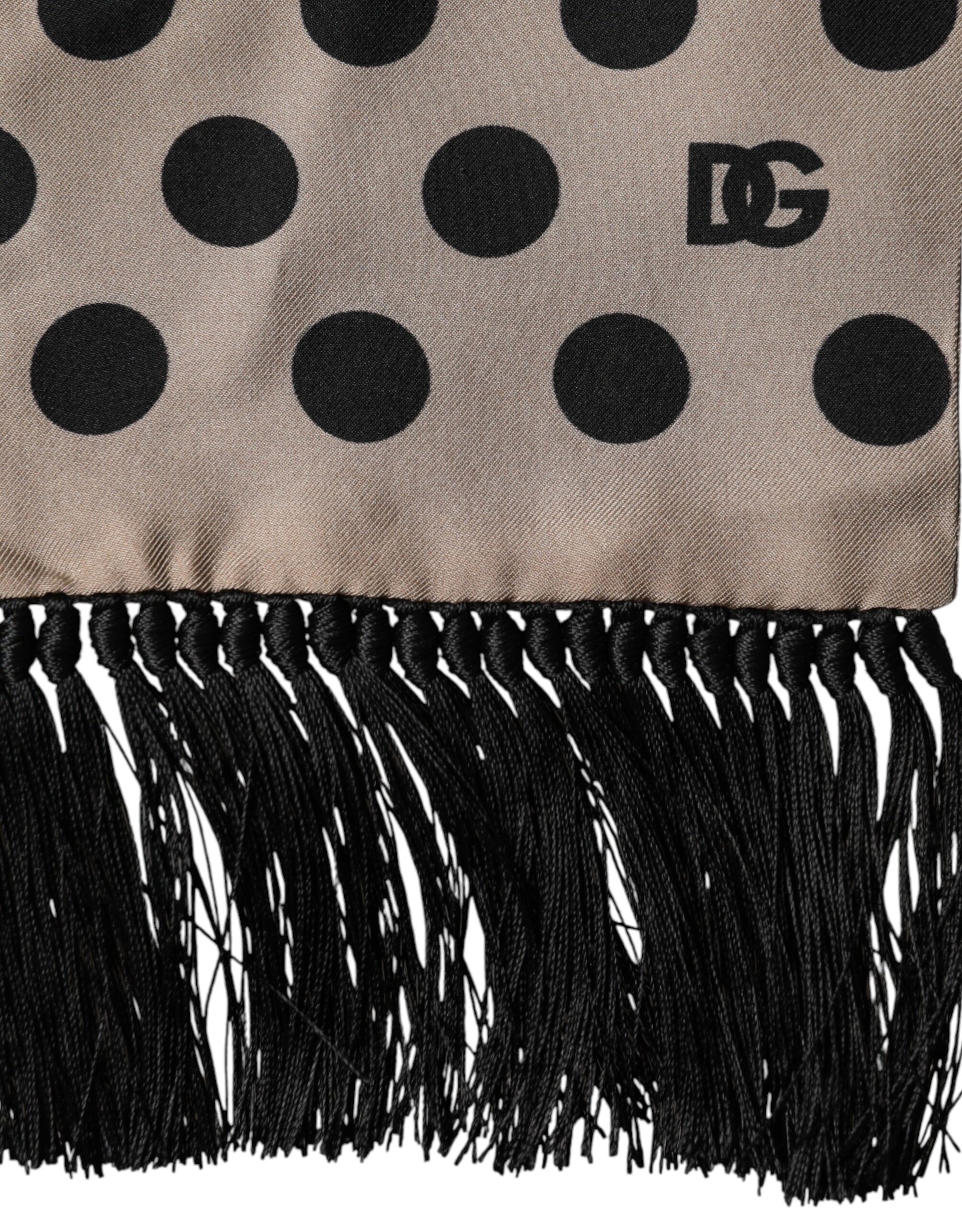 Brown Polka Dot Silk Fringes Foulard Scarf