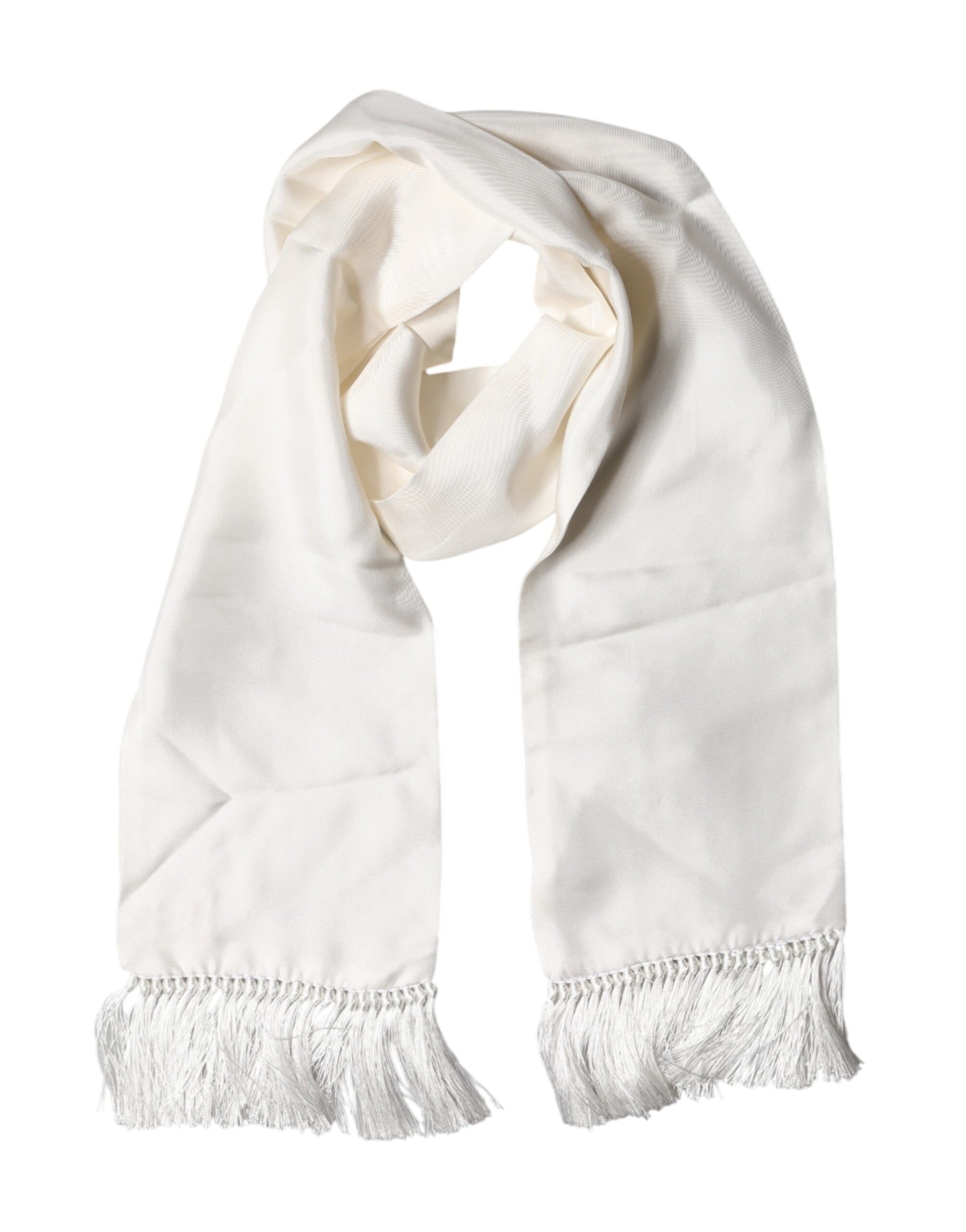 White Satin Silk Fringes Neck Foulard  Scarf